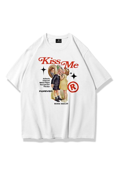 Trendiz Unisex Kiss Me Tshirt Λευκό