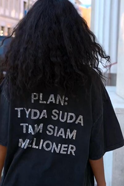 Trendiz Anthracite Unisex Plan Washable T-Shirt