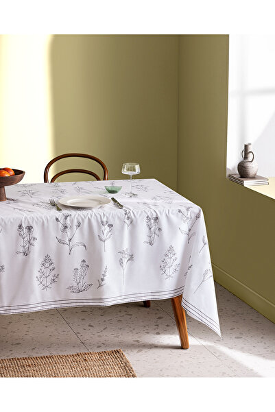 Madame Coco مفرش طاولة من القطن المخلوط من سارت - أبيض/أنثراسيت - 160x200 سم