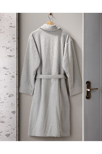 Madame Coco Bernay Unisex Jacquard 100% Cotton Chalyaka Bathrobe - Gray - Natural Collection