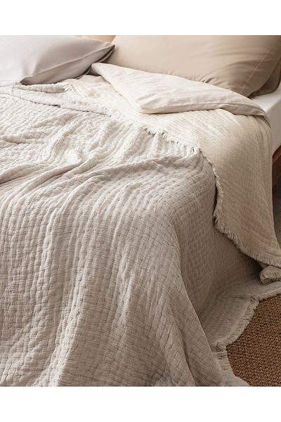 Madame Coco Grania Beige Cotton Double Bedspread