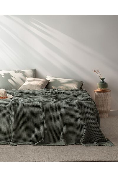 Madame Coco Beatrice Single Bedspread - 100% Cotton Khaki