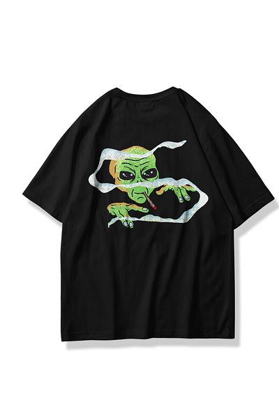 Trendiz Μαύρο μπλουζάκι Unisex Smoking Alien