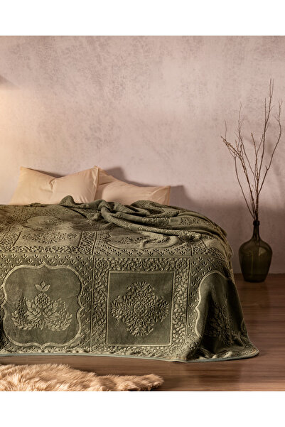Madame Coco Rochelle Vizon Emboss Çift Kişilik Battaniye - Haki