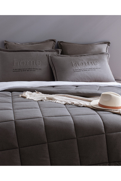 Madame Coco Bobigny Çift Kişilik Pamuklu Supersoft Comforter Set - Antrasit