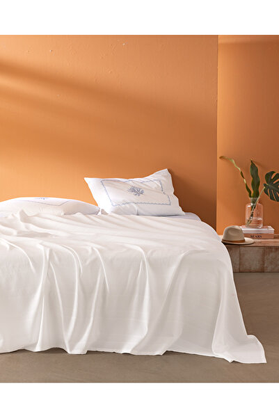 Madame Coco Mathilda King Size White Printed 100% Cotton Pique Set