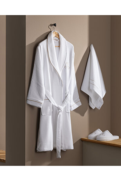 Madame Coco طقم روب حمام نسائي أبيض من Riley - 100% قطن - مجموعة فاخرة