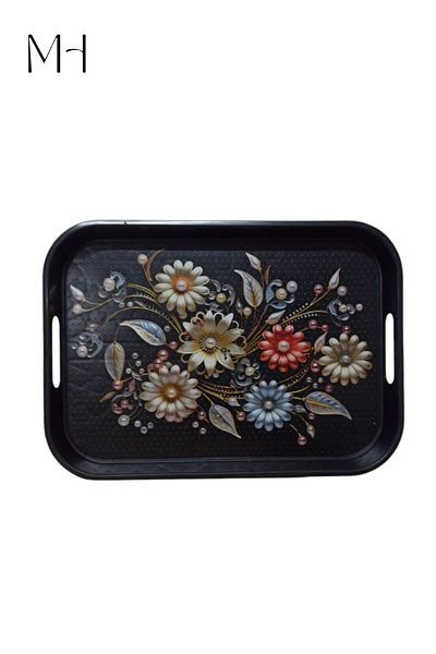 Makri Stylish and Decorative 35 cm X 25 cm Oval Edged Flower Patterned Rectangular Serving Tray