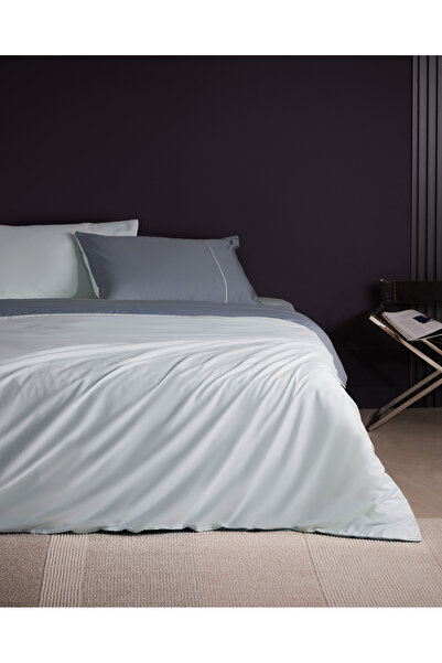 Madame Coco Danton Çift Kişilik Saten %100 Pamuk Biyeli Düz Boya Nevresim Takımı - Mavi/Açık Mavi