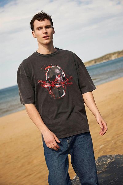 Trendiz Unisex Travis Red Washed Tshirt Anthracite