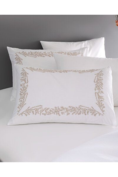 Madame Coco Linda White/Beige 100% Cotton Embroidered Washed Seersucker Duvet Cover Set