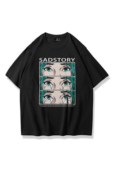 Trendiz Μαύρο μπλουζάκι Unisex Sad Story Oversize