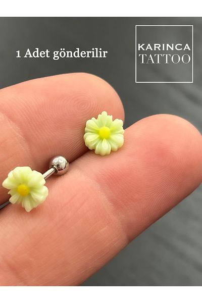 Karınca Piercing Green Flower Flat Conch Ear Piercing Earrings