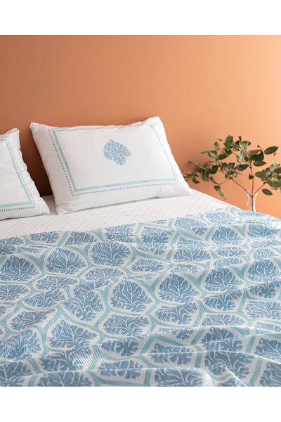 Madame Coco Set piqué cu imprimeu dublu Leal Blue - 100% bumbac