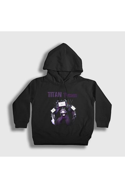 Presmono Детски унисекс суитшърт Titan с качулка, черен, Tvman Skibidi, тоалетна 482787tt