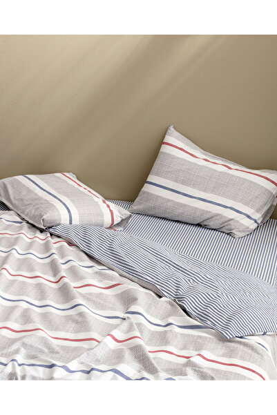 Madame Coco King Size Ranforce Printed Burcet Duvet Cover Set - Gray 100% Cotton