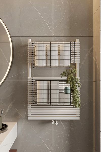 Bino 2 ΤΕΜ. Bathroom Organizer Organizer Σαμπουάν Θήκη για πετσέτες Κρεμάστρα για πετσέτες Μαύρο ράφι μπάνιου Ράφι κουζίνας