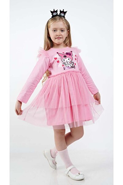 Buse&Eylül Bebe Kuromi Pembe Tül Detaylı Kız Çocuk Elbisesi