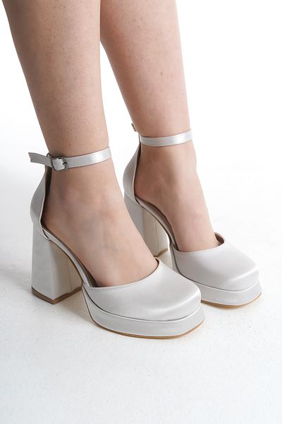MARSEDO Women's Blunt Toe Platform Scarf Evening Dress Stilette Shoes Nara Silver