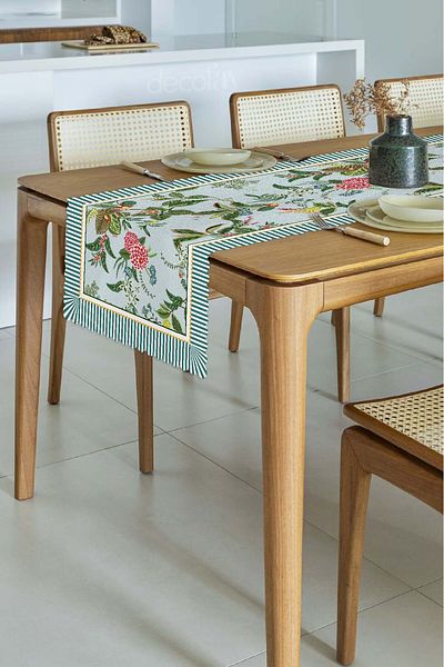 decofav Pastel Blue Background Botanical Flowers Design Laser Cut Runner 48X135Cm