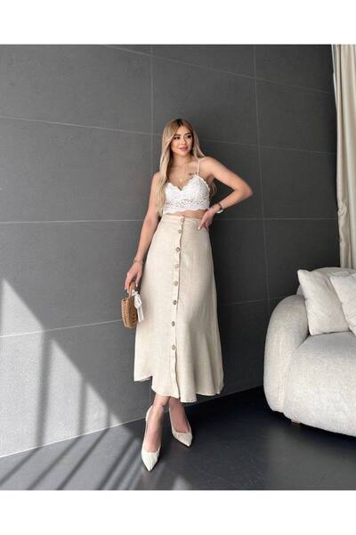 sportiness Women's Buttoned Linen Skirt