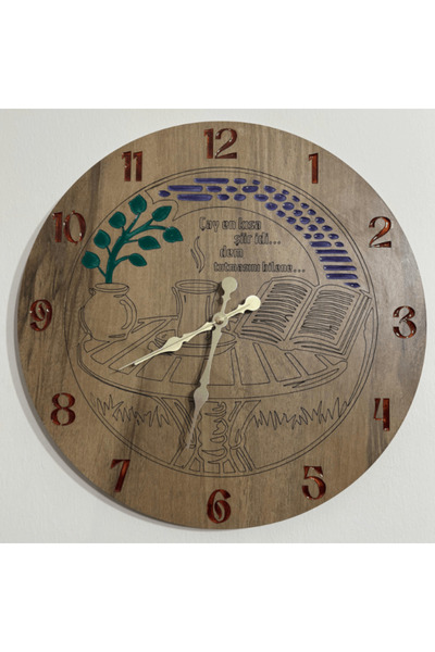 Pelince ساعة حائط بنمط خشبي - الشاي كان قصيدة - مطلية براتنج الإيبوكسي - 40 سم