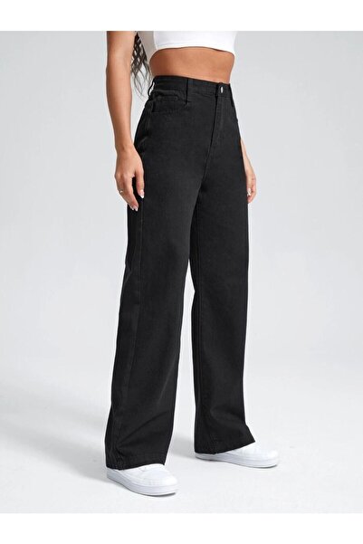 SHEVEGA Black High Waist Wide Leg Boyfrien Jeans