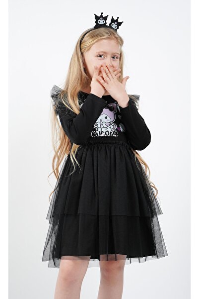 Buse&Eylül Bebe Kuromi Black Tulle Detailed Girl's Dress