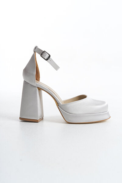 MARSEDO Women's Blunt Toe Platform Scarf Evening Dress Stilette Shoes Nara Silver