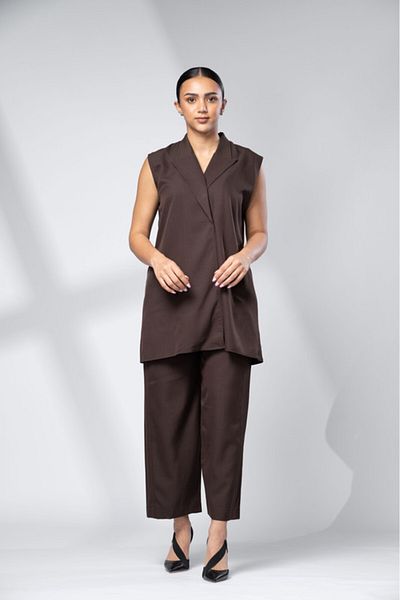 outline Brown Formal Two Piece Set