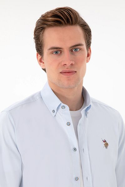 U.S. Polo Assn. Мъжка светлосиня риза с дълъг ръкав, базова, 50297897-VR003