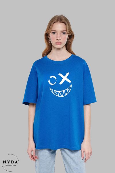 Nyda Collections Unisex Crew Neck Emoji εμπριμέ βαμβακερό μπλουζάκι με κοντό μανίκι