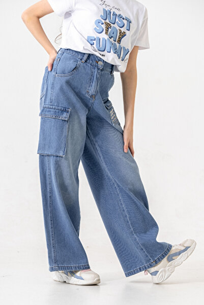 GİYİCEM TEKSTİL Kız Çocuk Cep Taşlı Kot Pantolon 2201