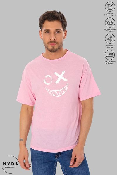 Nyda Collections Unisex Crew Neck Emoji εμπριμέ βαμβακερό μπλουζάκι με κοντό μανίκι