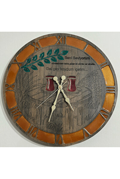 Pelince ساعة حائط بنمط خشبي - Come I Put Tea - مطلية براتنج الإيبوكسي - 40 سم
