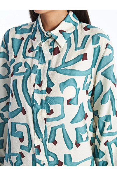 LC Waikiki Γυναικείο πουκάμισο LCW Modest PETROL με σχέδιο