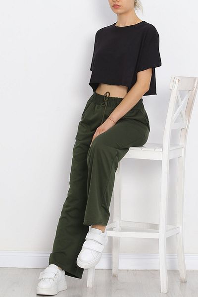 VivaJoy Pantaloni de sport Palazzo cu talie înaltă, cu șireturi, cu picioare largi