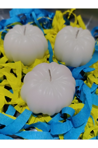 3 Lü Set Balkabağı Dekoratif Mum, Balkabağı Hediyelik Mum Dekoratif