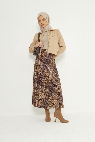 RTBUTİK Fusta Hijab plisată cu model leopard, Fusta Hijab, Fusta elegantă, Fusta pentru ocazii speciale