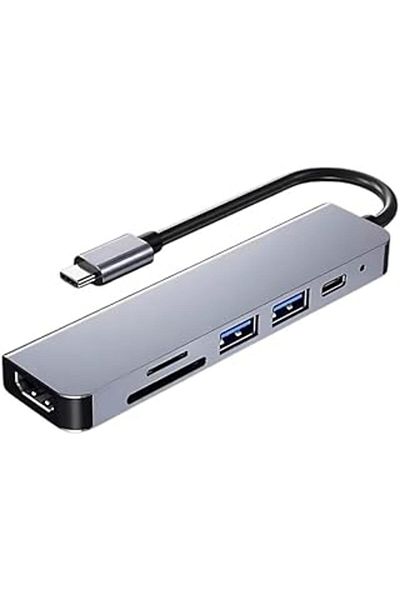 Mu Art Polham 87W 6in1 Type C to 2X Usb, 1X 4K Hdmi, 1X Pd Type C, 1X Sd/Tf Reader Multiplier Hup Adapter