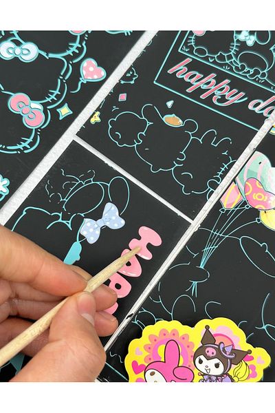 ZeCo Collection Magic Black Scratch Pad with Sanrio Characters 4 Sheets Scratch Pompompurin