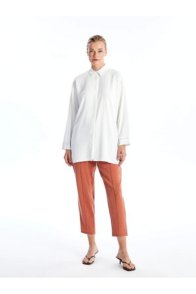 LC Waikiki LCWAIKIKI Classic ECRU Γυναικείο πουκάμισο με γυαλιστερή πέτρα