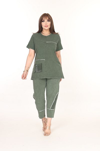 özle fashion Plus Size Bottom Top Set with Pockets and Print Detail