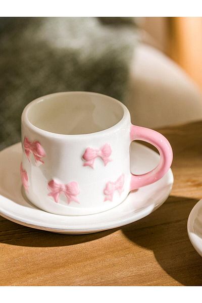 LC Waikiki Lcw Home Bow Printed 2-Person Porcelain Coffee Cup Set 100 ml