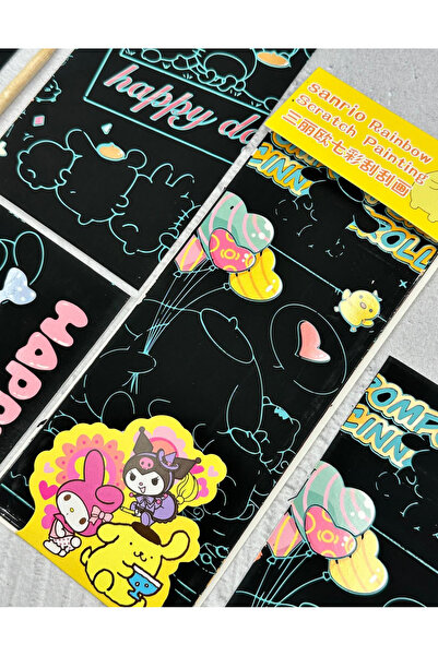 ZeCo Collection Magic Black Scratch Pad with Sanrio Characters 4 Sheets Scratch Pompompurin
