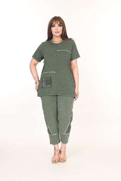 özle fashion Plus Size Bottom Top Set with Pockets and Print Detail
