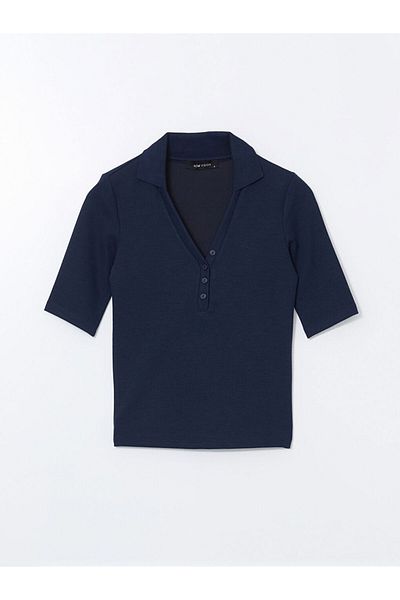 LC Waikiki Lcw Vision Navy Blue Polo Neck Textured Women's Body