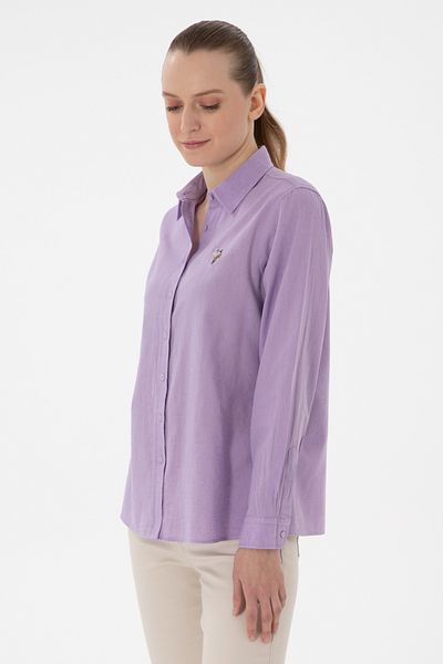 U.S. Polo Assn. Women's Lilac Linen Blend Long Sleeve Basic Shirt 50298098-Vr034
