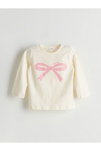 LC Waikiki Lcw Kids Ecru Ribbon Detailed Girls T-Shirt and Pants 2 Pack