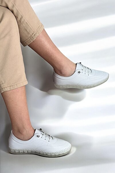 Y&D Shoes Pantofi sport alb din piele naturală de damă